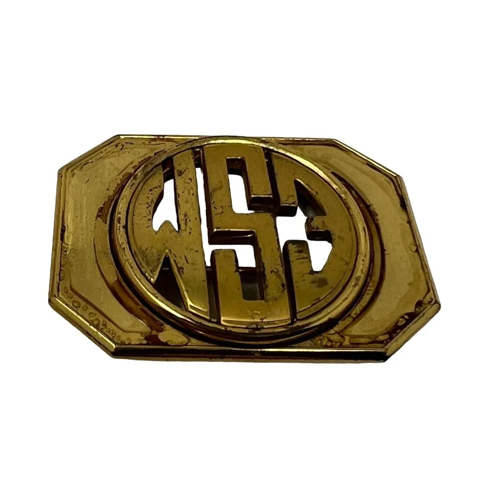 Vintage Monocraft Initial Brooch Gold Tone ESM Pin‎